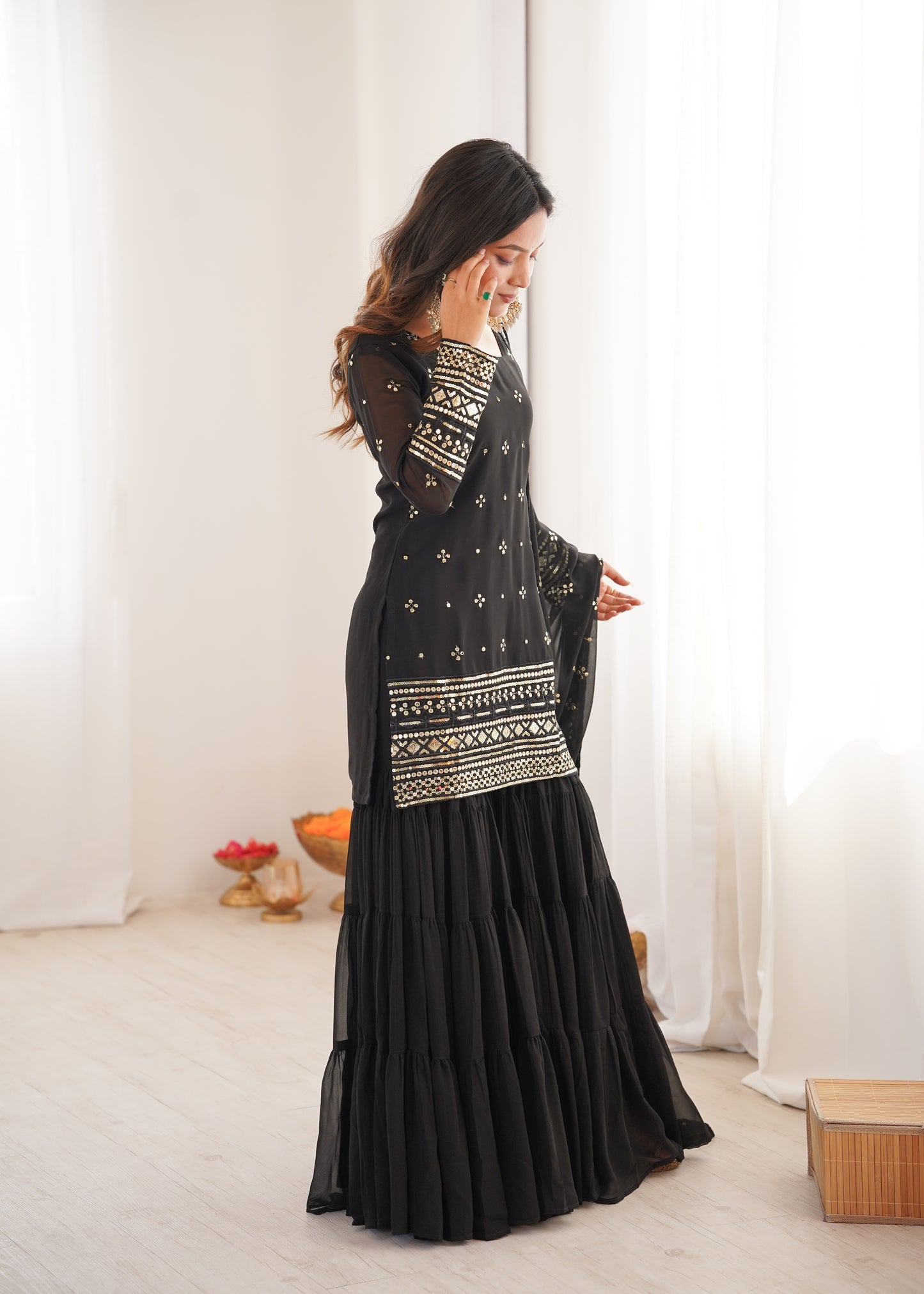 Black Elegant Kurta Sharara Set