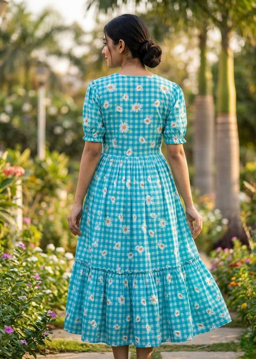 Dreamy Pastel Checked Flare Maxi Dress