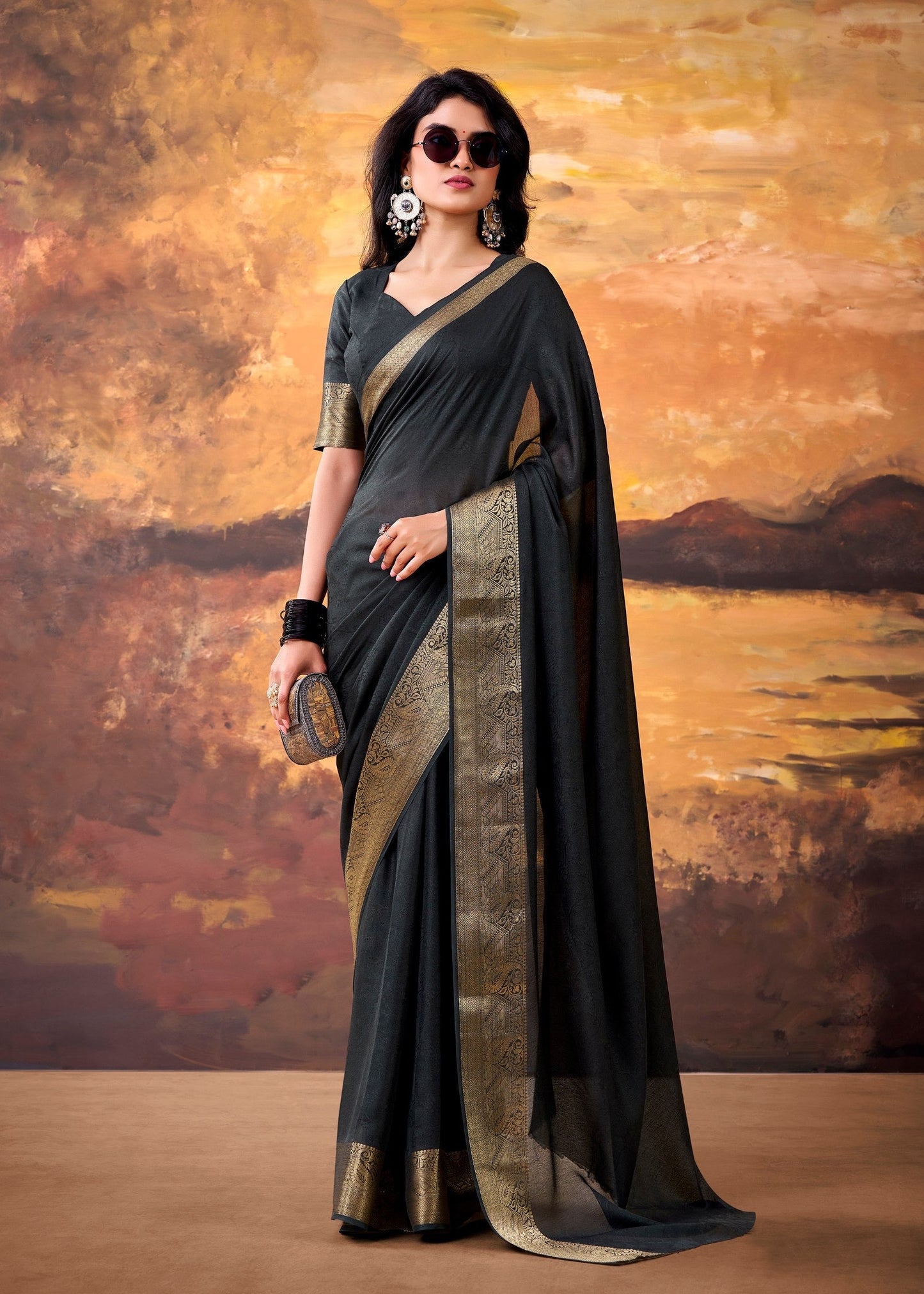 Gulnaar Golden Zari Weave Saree