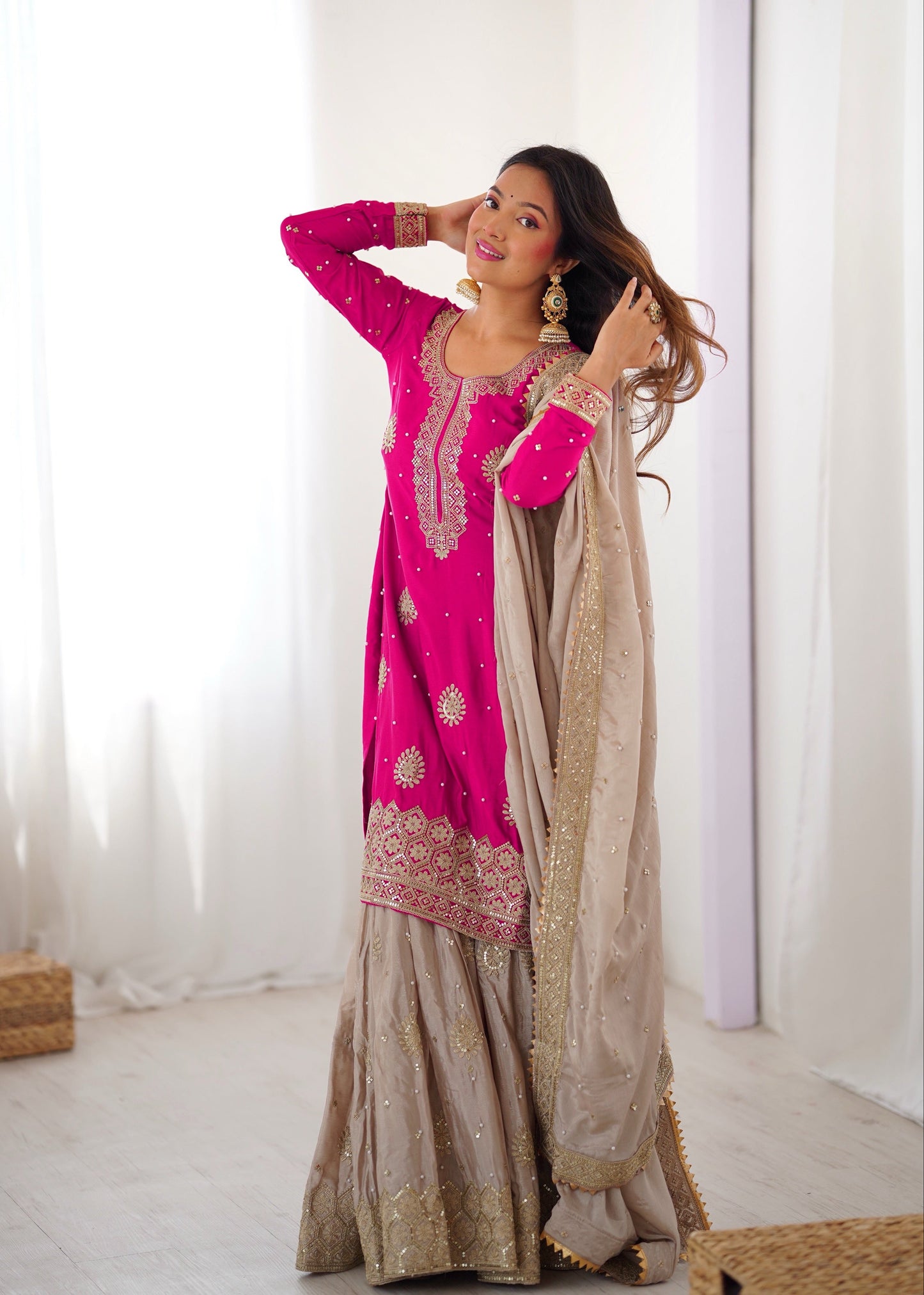 Gulnaar Pink Kurta & Sharara Set