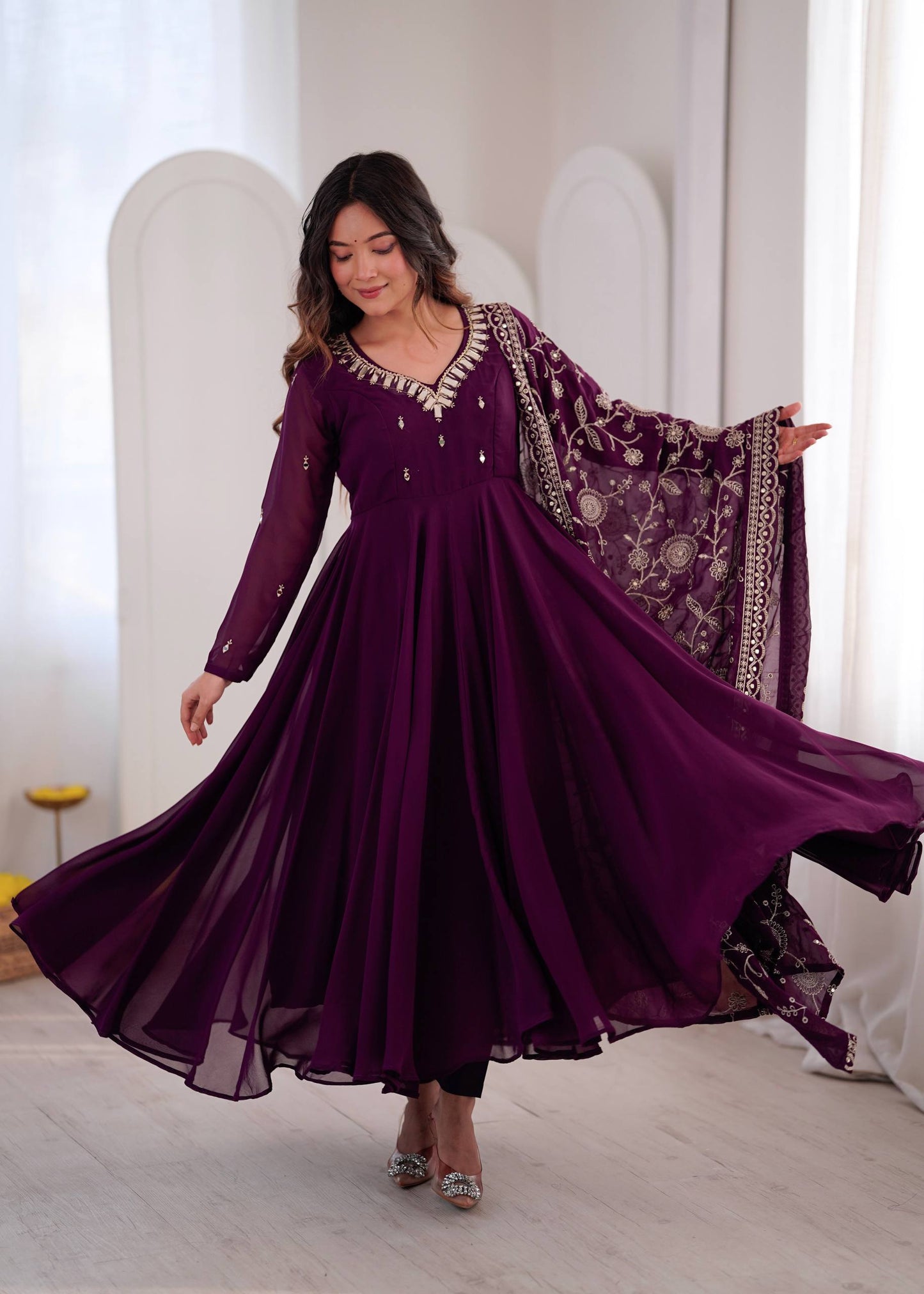 Ruhani Mirror Embroidered Gown Set