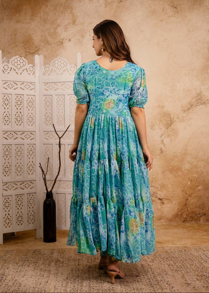 Firozi Digital Print Maxi Gown