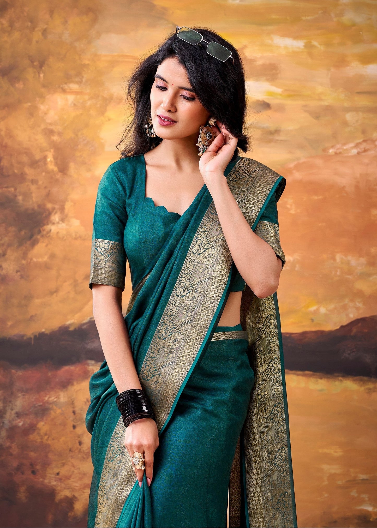 Gulnaar Golden Zari Weave Saree