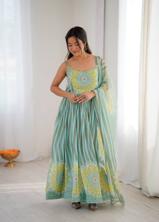 Sunflower Lehriya Printed Gown Set