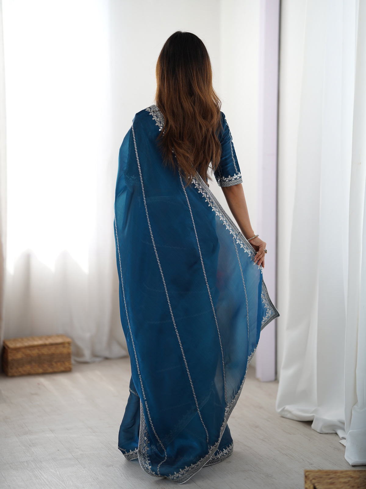 Thread & Sequin Embroidered Silk Saree