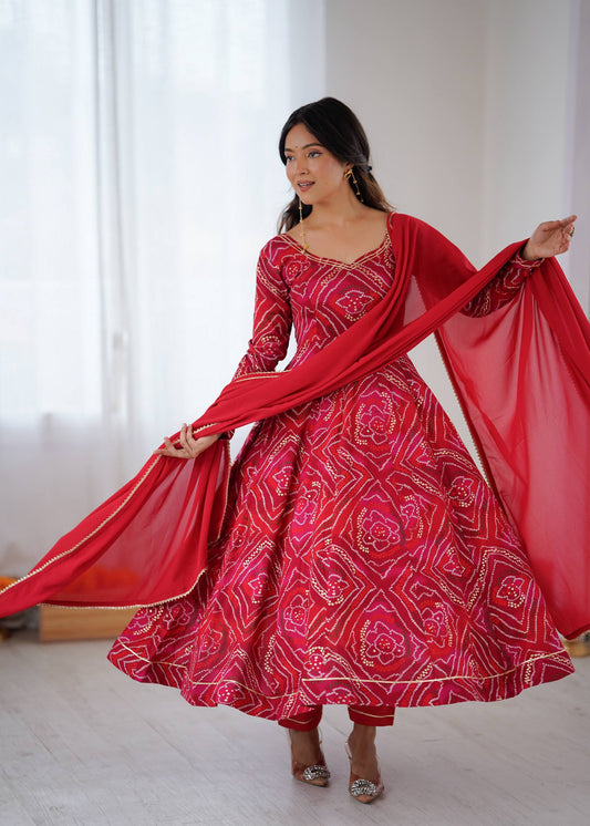 Classic Red Bandhani Gown Set