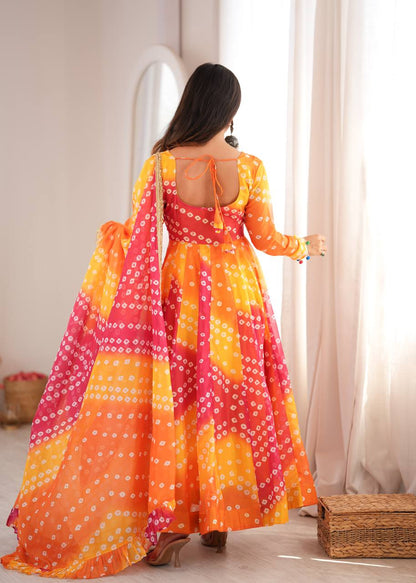 Vibrant Organza Bandhani Anarkali Set