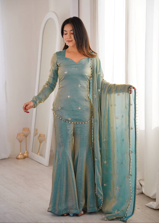 Seafoam Fendy Silk Sharara Set