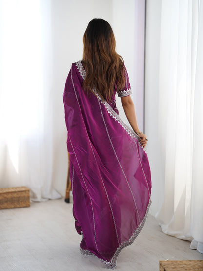 Thread & Sequin Embroidered Silk Saree