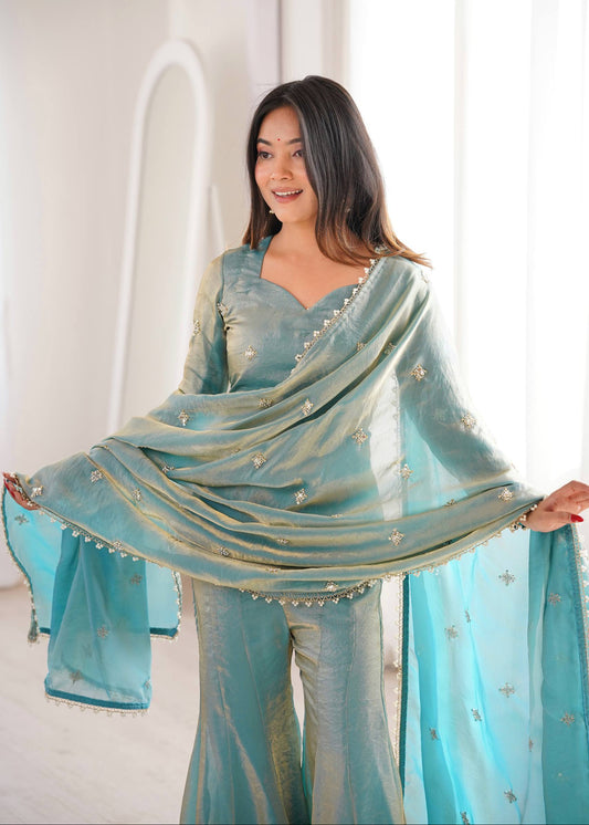 Seafoam Fendy Silk Sharara Set