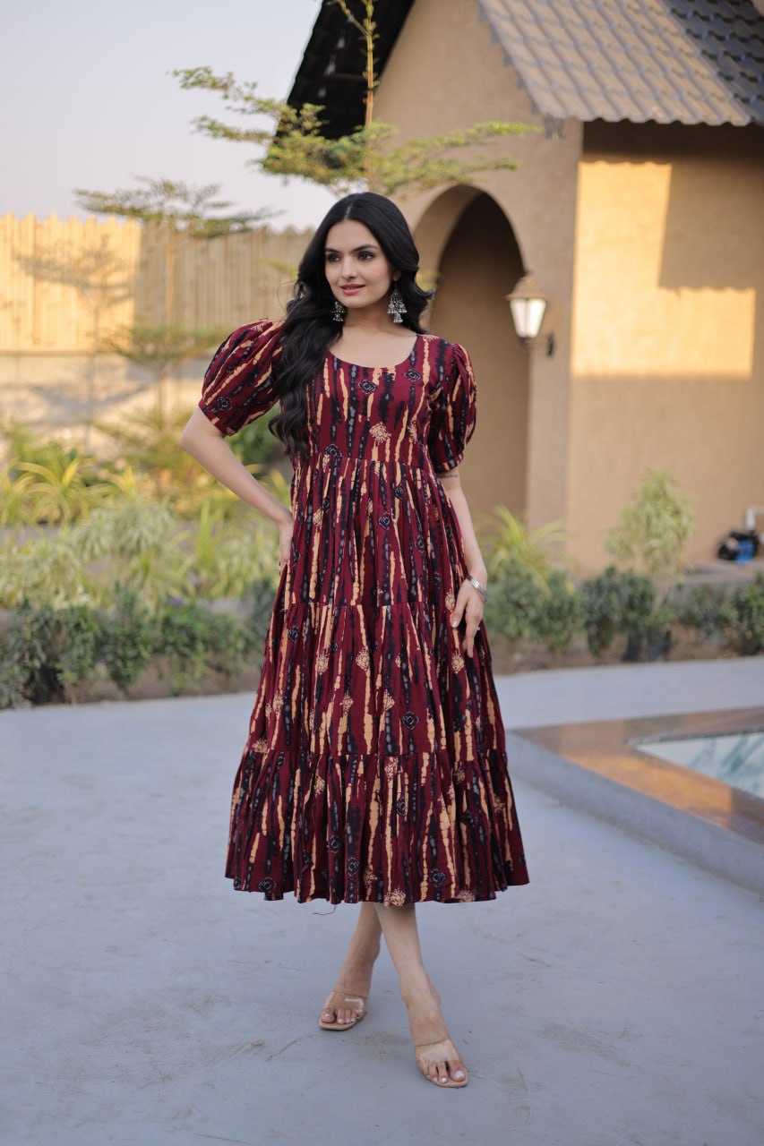 Rustic Maroon Tiered Cotton Elegance