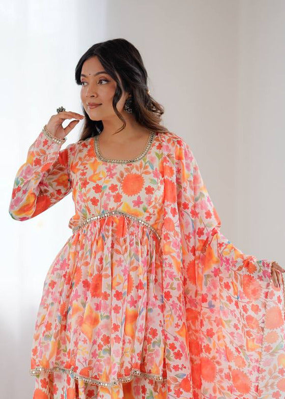 Floral Organza Kediya Palazzo Set