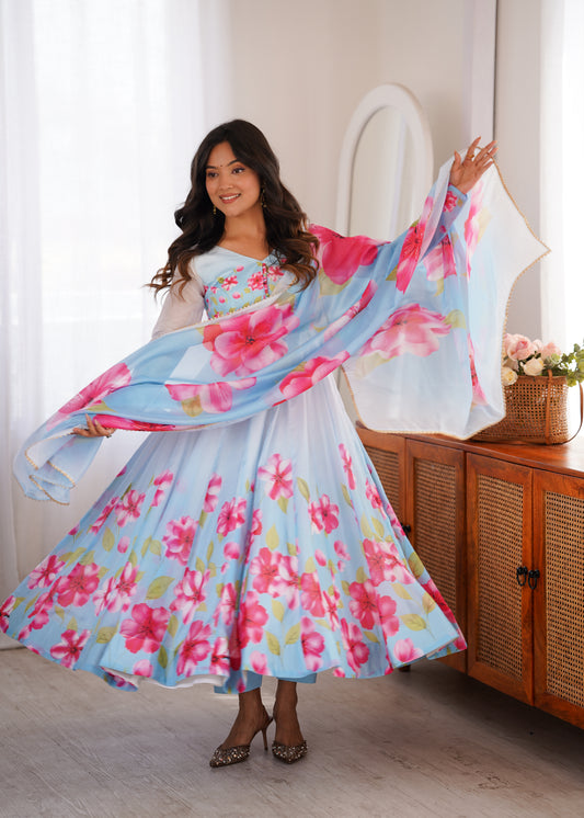 Blush Blossom Organza Anarkali Set