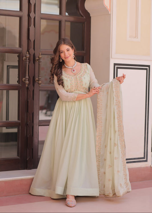 Soft Glow Sequins Embroidered Gown