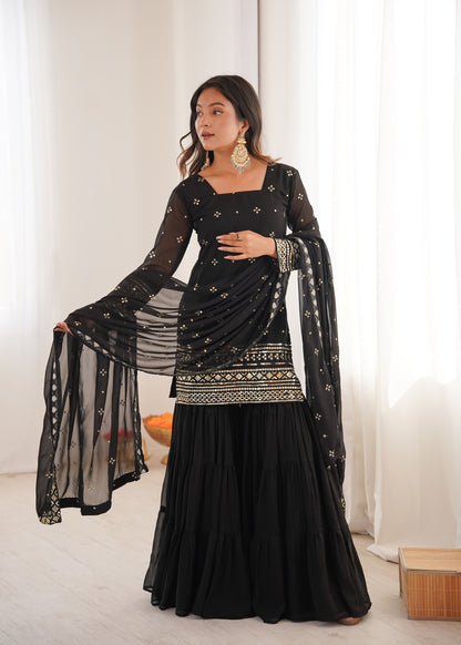 Black Elegant Kurta Sharara Set