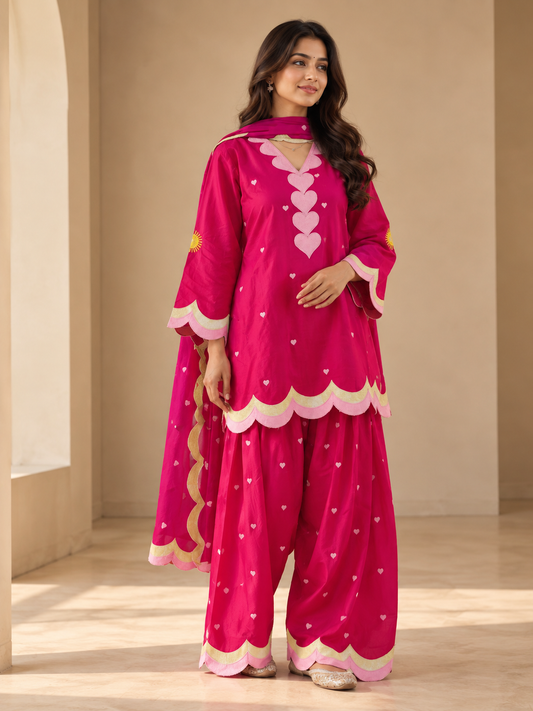 Heart Embroidered Farshi Salwar Suit