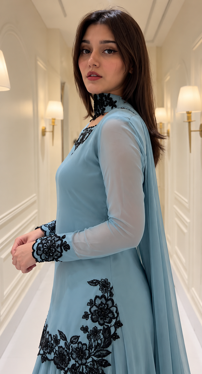 Sky Blue Embroidered Sharara Set