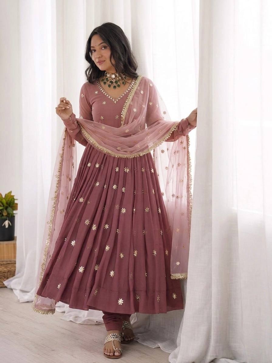 Dusty Rose Embroidered Gown Set