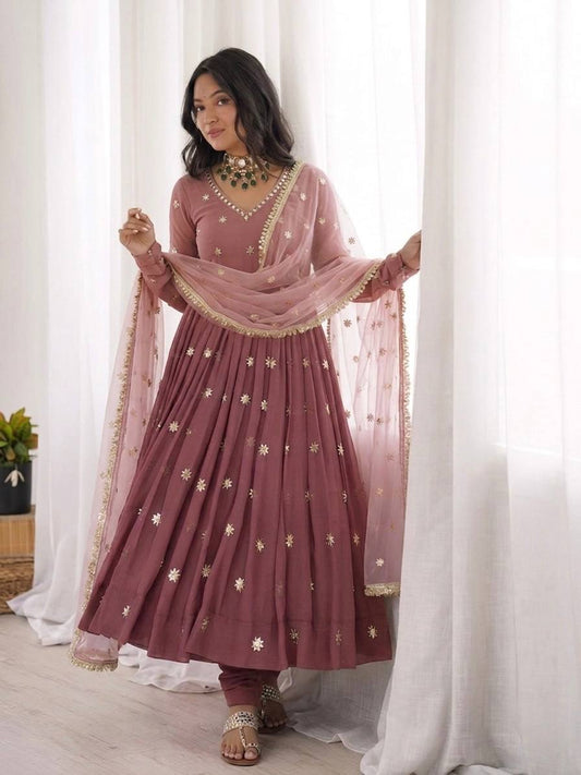 Dusty Rose Embroidered Gown Set