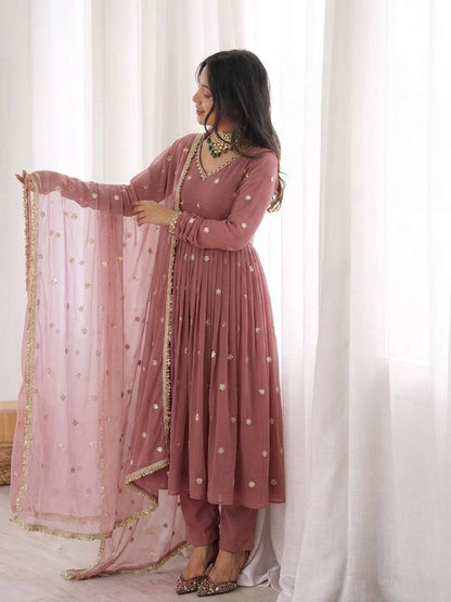 Dusty Rose Embroidered Gown Set