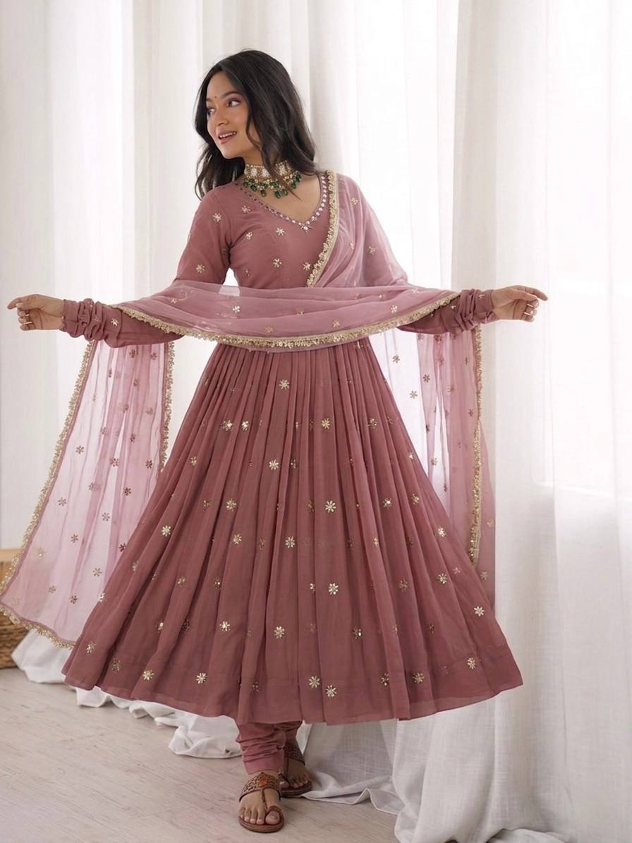 Dusty Rose Embroidered Gown Set