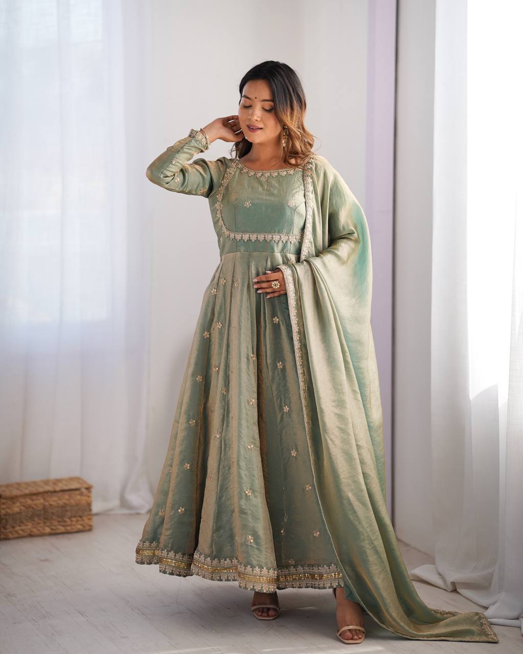 Designer Sequins Embellished Gown Set