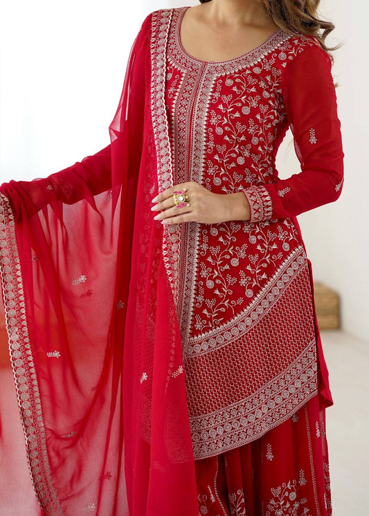 Crimson Sequins Thread Kurta Set