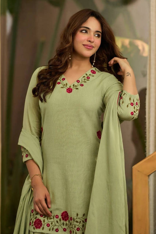 Sage Green Chanderi Farshi Salwar Suit Set