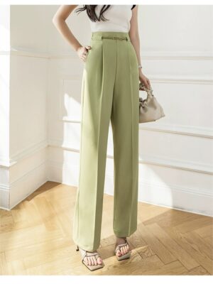 Korean style high-waisted wide-leg trousers