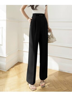 Korean style high-waisted wide-leg trousers