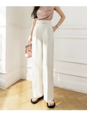 Korean style high-waisted wide-leg trousers