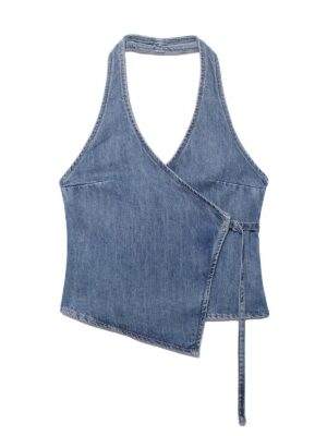 Denim Halter Collar Vest Top