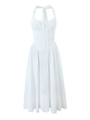 New European Style Lace Splicing halter neck Dress