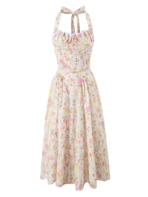 New European Style Lace Splicing Floral Dress