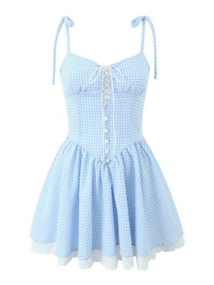 Vintage Sky Spaghetti Lace Up Dress