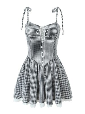 Vintage Spaghetti Strap Lace Up Dress